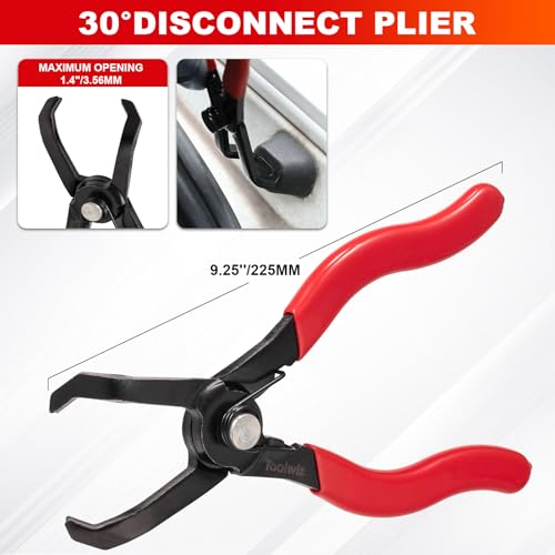Toolwiz 6 pcs Fuel Line Pliers Set, for Automotive Repair with Storage Bag | Hose Clamp Plier, Panel Removal Tool, Hose Removal Plier, 30 Degree Push Pin Pliers, 2 pc 9" Electrical Disconnect Tool - style: 6 Pack
