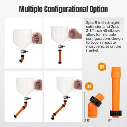 23 Pcs No-Spill Coolant Funnel Kit and Siphon Hose Pump | Universal Radiator Burping Funnel with Adapters, Extensions, PVC Hose, Engine Oil Funnels, Towel