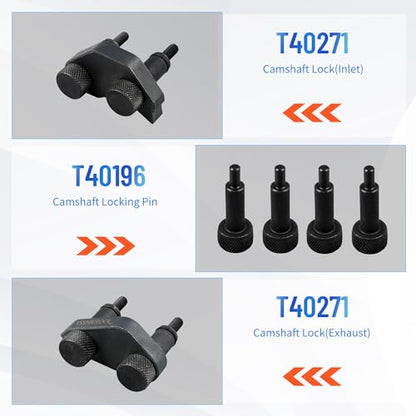 Engine Timing Tool Kit for VW Audi TSI TFSI EA888 1.8L 2.0L Engine, with Additional T40191 Engine Camshaft Sliding Pieces Spacer Tool, T10355 Crankshaft Pulley Holding Wrench T40098 T40267 T40271