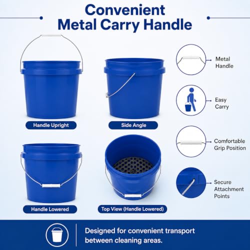 4 Gallon Car Wash Bucket with Grit Screen and Carry Handle, Durable Plastic Cleaning Pail for Auto Detailing, Home, Garage and Utility Use