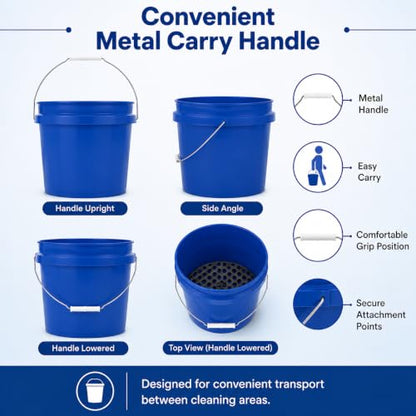 4 Gallon Car Wash Bucket with Grit Screen and Carry Handle, Durable Plastic Cleaning Pail for Auto Detailing, Home, Garage and Utility Use