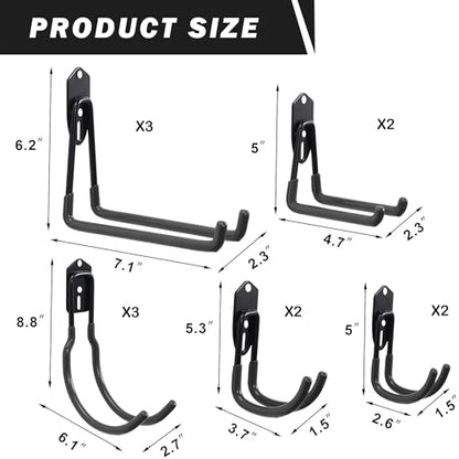 Wallmaster Garage Hooks Organizer Kit,12 Pack Adjustable Heavy Duty Shelving Hook,Wall Mount Utility Steel Garage Organization (Black) - size: 12 pcs-Black