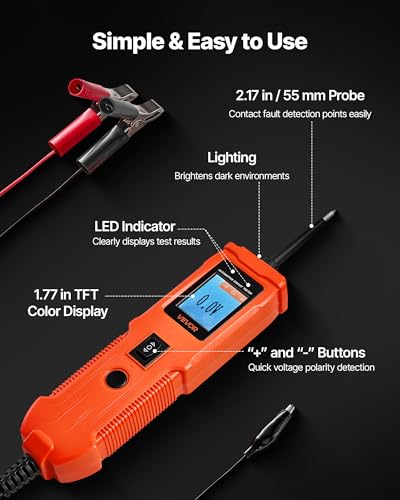 VEVOR Automotive Circuit Tester, 8-35 DCV Power Circuit Probe Tester with TFT Color Display and Lighting, Automotive Power Tester Probe with 13 ft / 4 m Cable, ABS Shell Electrical Detector Finder - style: SVM05