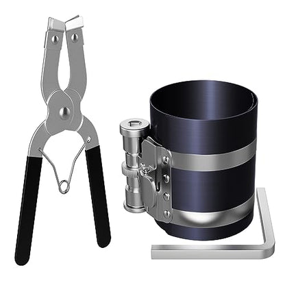 Moker Piston Ring Compressor Tool Kit 2-1/8 to 7 Inch 53mm-175mm with Plier | Piston Ring Installer Removal Kit,Spring Steel Construction
