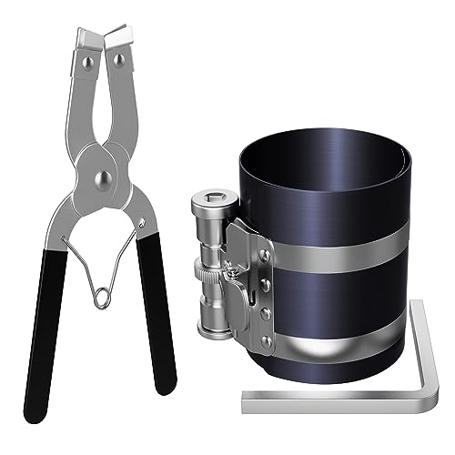 Moker Piston Ring Compressor Tool Kit 2-1/8 to 7 Inch 53mm-175mm with Plier | Piston Ring Installer Removal Kit,Spring Steel Construction