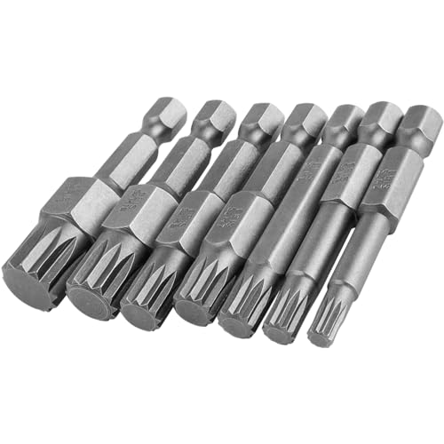 Mesee 7 Pieces 50mm Triple Square Spline Bit Set Quick Change 1/4" Hex Shank 12-Point Spline Drive Bits M4 M5 M6 M7 M8 M10 M12 Magnetic Screwdriver Bits for Mechanic Garage Repair Tools