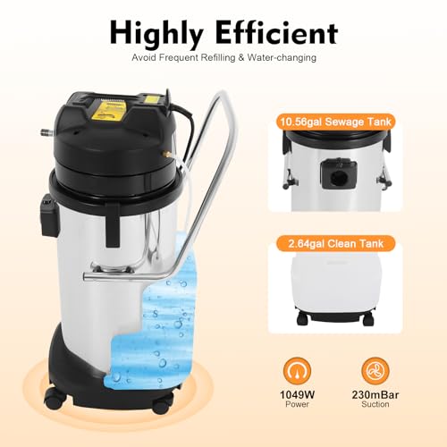 Commercial Cleaner Carpet Extractor, 40L/11Gal 3 in 1 Multi Purpose Carpet Cleaning Machine with Water Vacuuming Head & Round Brush, Wet & Dry Vacuum Cleaner Portable Cleaning Machine for Home, Car