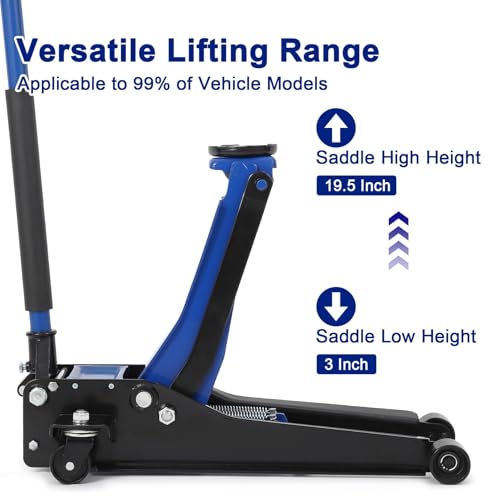 GarveeTech 3 T Low Profile Floor Jack, Professional Low Profile Hydraulic Jack, Heavy Duty Steel Racing Floor Jack with Dual Piston Quick Lift Pump,Lift Range 3 in-19.5 in,Hydraulic Car Jack, Blue
