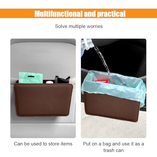 Car Trash Can, Auto Leather Trash Bin Garbage Organizer Holder with One Roll Trash Bag, Mini Foldable Dustbin Storage Bag Container, Multi-Function Trash Box for Car SUV (Brown) - color: Brown
