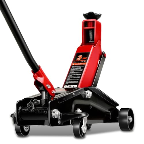 Auto Dynasty 3 Ton Floor Jack, Heavy Duty Steel Hydraulic Car Jack with Single Piston Quick Lift Pump, Hydraulic Racing Floor Jack, Lifting Range 7.7" to 21", Red - color: Red, size: 3 Ton