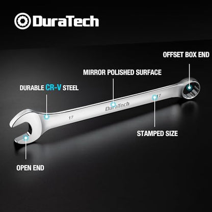 DURATECH 17mm Combination Wrench, Metric | CR-V Constructed, Mirror Polish, 12-Point, 15-Degree Offset - size: 17 mm