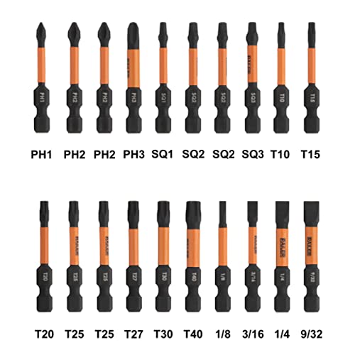 Railer 20pc Impact Driver Bit Set - Premium S2 Steel Screwdriver Bits with Torx, Hex, Phillips, Square & Slotted - Heavy Duty 1/4" Hex Shank Bits with Crushproof Storage Bit Holder & Carabiner Clip - color: Orange Bitrail