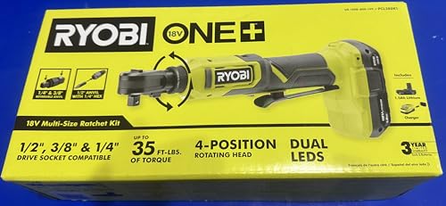 Ryobi 18V Cordless Ratchet Multi-Size 3/8 in. and 1/4 in. Kit with 1.5 Ah Battery and Charger (PCL280K1)
