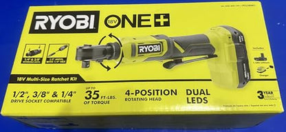Ryobi 18V Cordless Ratchet Multi-Size 3/8 in. and 1/4 in. Kit with 1.5 Ah Battery and Charger (PCL280K1)