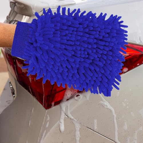 1 Pcs Blue Car Wash Mitt Microfiber, Scratch Free Lint-Free, Premium Chenille Microfiber Mitt Car Wash Brush, Cleaning Cloth for, Cleaning Towel for, Kitchen and Windows, Size 6.1''X9.25'' - color: Blue