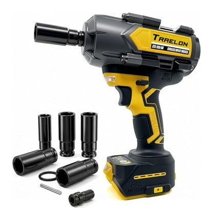 1/2" Cordless Impact Wrench, 1200N·m Brushless, Bare Tool | 900Ft-lbs, 4-Speed Dual LED, Works with Dewalt 20V Battery, All-Metal Gearbox - style: 1/2 for Dewalt Battery