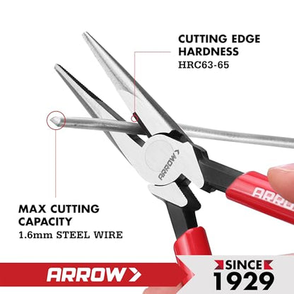 ARROW 6" High Leverage Needle Nose Pliers with Side Cutters, Long Nose Pliers for Gripping, Wire Bending, Cutting (Pack of 2) - size: 6 INCH (Pack of 2)