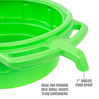 OEMTOOLS 4 Gallon Oil Drain Pan Heavy Duty Polyethylene with Pour Spout | Oil Pan No-Splash Lip, 3 Ergonomic Handles, Stackable Design, Angled Pour Spout - color: Green