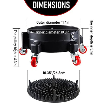 5 Gallon Bucket Dolly with Bucket Insert,Professional Car Wash Bucket Dolly | with 5 Wheels,including 2 Locking Casters for Car Washing, Detailing, Garage & More