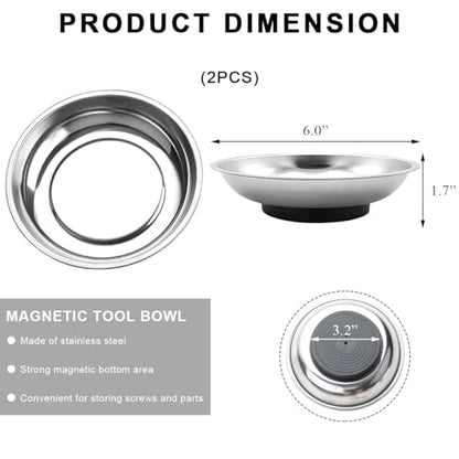 2 PCS Magnetic Parts Tray Set, Stainless Steel 6" Round Magnetic Trays, Mechanic Tool Tray Holder for Screw, Sockets, Bolts, Nuts, Small Metal Parts - color: 6" Round