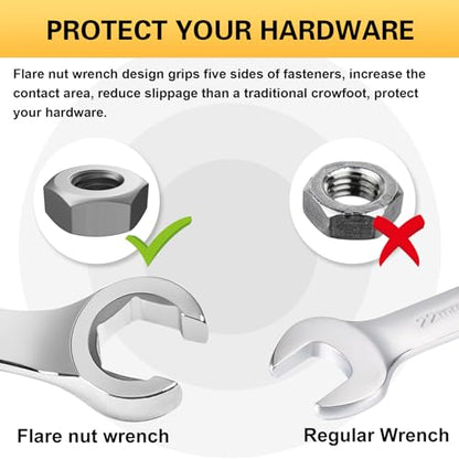 Auniwaig 16mm x 18mm Flare Nut Wrench Metric Double Open End | 15° Offset Ends, For Auto, Household, DIY Repairs - size: 16x18mm