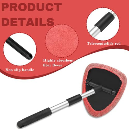 Car Window Cleaner, Car Cleanser Brush, Car Accessories Car Cleaning Supplies Tools, Car Cleaning Kit with Extendable Handle, Microfiber Cloth, Spray Bottle, Fits All Cars (Red) - color: Red