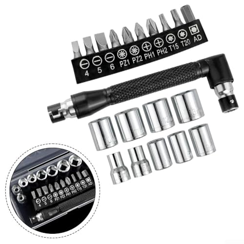 21-Piece Mechanic's Tool Kit Socket Screwdriver Set Dual-Head T-Wrench Compact Portable Steel Alloy Bits for Automotive Bike Furniture Repair
