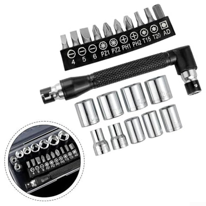 21-Piece Mechanic's Tool Kit Socket Screwdriver Set Dual-Head T-Wrench Compact Portable Steel Alloy Bits for Automotive Bike Furniture Repair