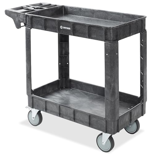 Dryser Utility Cart with Wheels, 40" x 17" Heavy Duty 550 lb. Capacity with Shelves - 2 Tier Rolling Cart with Four 5" Swivel Casters for Warehouse, Garage, Cleaning - size: 2 Shelves 4 Swivel 40x17