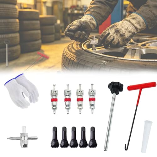 Quick Change Tire Valve Stem Core Removal Tool Kit, Fast Replacement Repair Tool for Leaky Valve, Fits Car Motorcycle ATV Truck