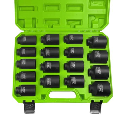 SUNHZMCKP 1/2" Drive Deep Impact Socket Set 17-Piece, Spindle 6 Point Axle Nut Sockets Set, Standard SAE (1-1/4-Inch to 1-3/4-Inch) and Metric (29mm - 38mm) Large Socket, CR-MO, Impact Grade - color: 17-piece, size: 17-Pc 1/2" SAE and Metric Drive Impact