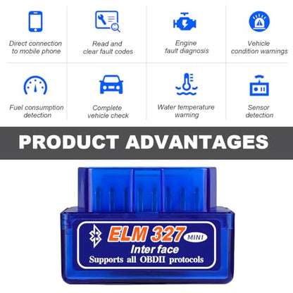KVAEY OBDII Car Auto Diagnostic Scanner, ELM327 Automotive Bluetooth Scan Tool and Code Reader, Professional Car Bluetooth Engine Fault Code Reader, Universal Car Accessories (1 PCS) - color: Blue, size: 1 PCS