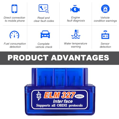 KVAEY 2 PCS OBDII Car Auto Diagnostic Scanner, ELM327 Automotive Bluetooth Scan Tool and Code Reader, Professional Car Bluetooth Engine Fault Code Reader, Universal Car Accessories (2 PCS) - color: Blue, size: 2 PCS