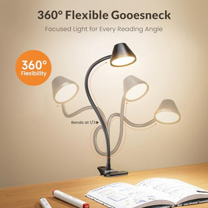LEPOWER Clip on Light, Reading Lights for Books in Bed, 400LM, RG0 Eye-Care | 5 Colors & Stepless Dimming, Amber Glow Light & Auto Timer, Up to 2.3" Strong Clamp with Adapter for Headboard, Bedside, Desk - color: Black