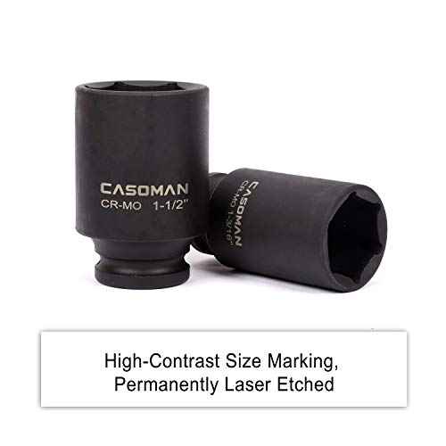 CASOMAN 1/2-Inch Drive Deep Spindle Axle Nut Impact Socket Set, 1/2" Drive Deep Impact Socket Set, Inch, Cr-Mo, 6-Point, 1-3/16-Inch - 1-1/2-Inch, 5 Piece Axle Socket Set - size: 1/2" Dr. 5pcs (1-3/16" - 1-1/2")