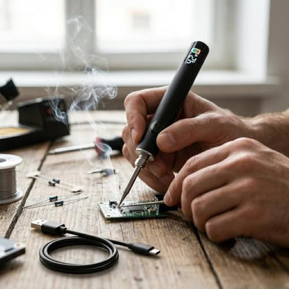 510 Thread Battery Professional Cordless Soldering Iron with LED Display Precise Temp Control USB-C Rechargeable 650mAh Electric Black Soldering Pen, Precision work/Appliance Repair, 3Speed Adjustable