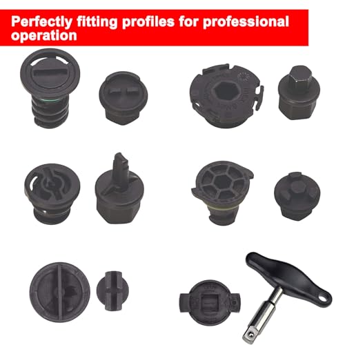 9PCS Oil Drain Plug Wrench Drain Plug Removal Kit Compatible with Audi VW Ford Mercedes BMW Chrysler Lincoln Volvo Mazda GM, Includes 3/8-inch Drive T-Handle and 8pcs Adapters