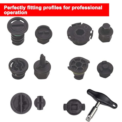 9PCS Oil Drain Plug Wrench Drain Plug Removal Kit Compatible with Audi VW Ford Mercedes BMW Chrysler Lincoln Volvo Mazda GM, Includes 3/8-inch Drive T-Handle and 8pcs Adapters