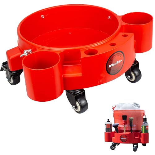 Maxshine Universal Rolling Bucket Dolly (Red) – Heavy-Duty Detailing Bucket Cart with 5 Wheels & 2 Locking Casters – Mobile Organizer for Compounds, Brushes & Car Wash Supplies - color: Bucket Dolly (Red)