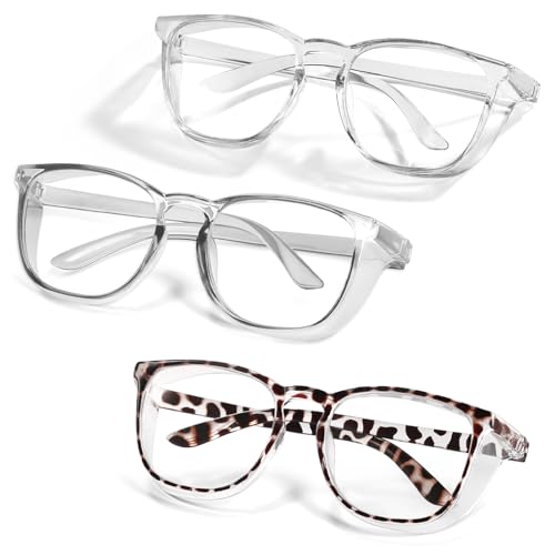 Safety Glasses Anti Fog Goggles Protective Eyewear Blue Light Blocking Anti Dust UV Protection Glasses For Men Women - color: Brown Leopard+transparent Gray+transparent