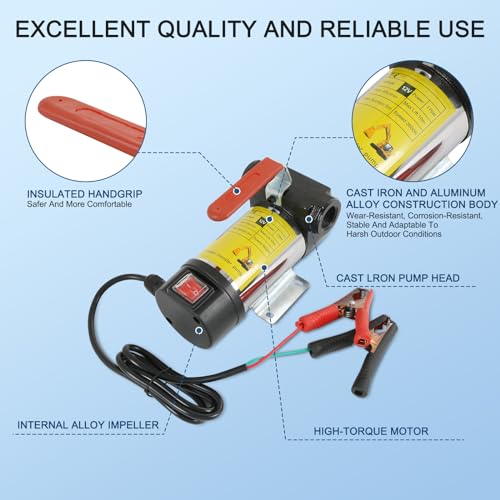 DICMIC Diesel Fuel Transfer Pump Kit, 10 GPM 12V DC Portable Electric Self-Priming Fuel Transfer Extractor Pump Kit with Automatic Shut-Off Nozzle Hose for Diesel, Kerosene, Machine, Transformer Oil