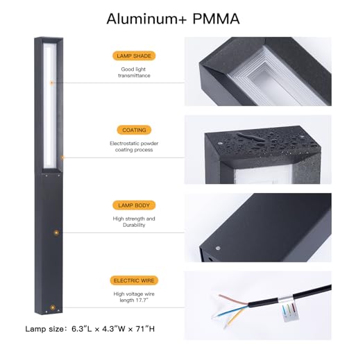 MVBT Path Light Wired, AC100-240V 71" Outdoor Pathway Lights, Waterproof 3000K Bollard Lights, Walkway Driveway Pole Lamp Bright LED Landscape Lighting for Outside Patio Sidewalk Garden Yard Lawn