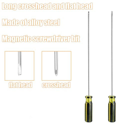 2Pcs Silver 39cm / 15.4 Inches Long Screwdriver Set | Phillips Screwdriver, Slotted Screwdriver, Flat Head, Magnetic Tip Cross Head