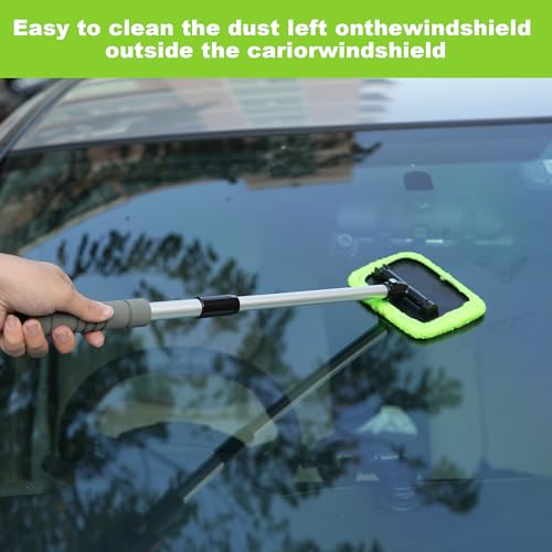 XINDELL Interior Windshield Cleaner Tool – Car Window Cleaning Tool 27inch Extendable Long Handle for Easy Cleaning, 9pcs Reusable Microfiber Pads, Streak-Free Interior & Exterior Auto Glass Cleaner - size: 27in