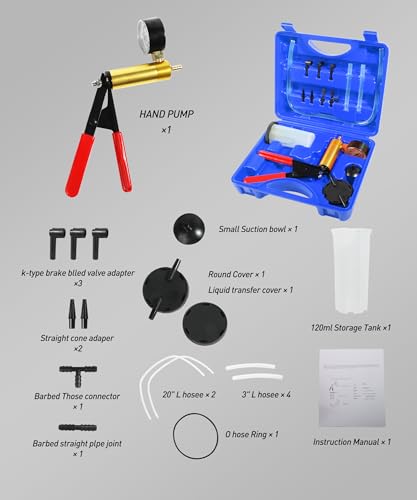Brake Bleeder Kit,Car Accessories Universal Brake Fluid Bleeder Kit with Adapters,Handheld Vacuum Pump,Automotive Tools,Suitable for Most Bicycles,Motorcycles,Trucks,Pickup Trucks