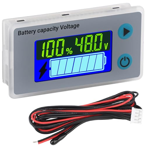 DROK 48V Golf Cart Battery Meter, 10-100V Battery Tester, LCD Display Voltage Meter Fahrenheit Temperature Monitor for Marine RV - color: Grey, size: 48V/30cm Wire