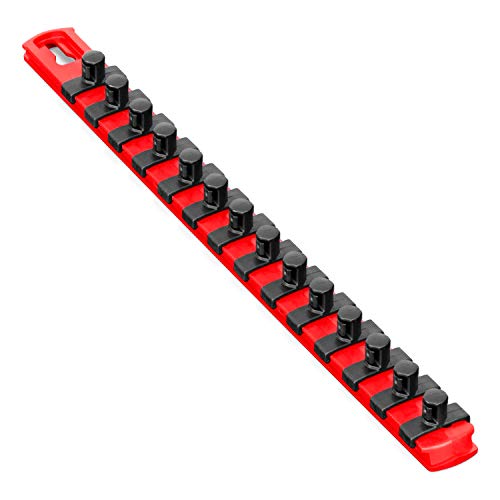 ERNST 13-Inch Socket Rail Organizer with 14 3/8-Inch Twist Lock Clips, Red (8415) - color: Red, size: 3/8-Inch Twist Clips, style: 13-Inch