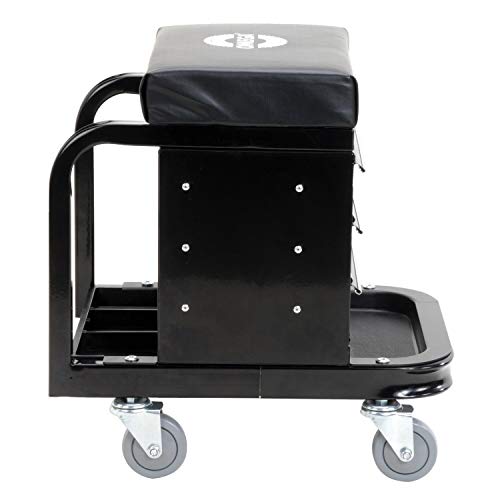 Omega-Lift Mechanic Stool with Wheels – Tool Box with Padded Chair Seat and Rolling Wheels for Garage – 450 Lbs Capacity