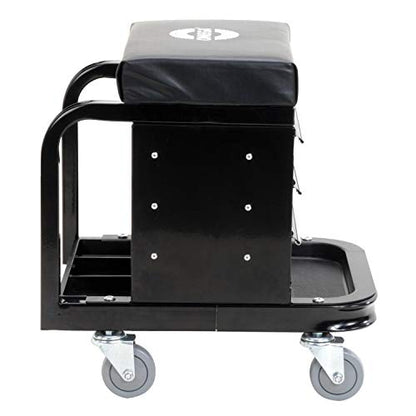 Omega-Lift Mechanic Stool with Wheels – Tool Box with Padded Chair Seat and Rolling Wheels for Garage – 450 Lbs Capacity
