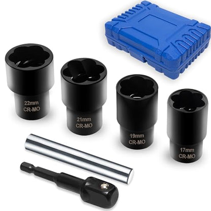 6 PCS Lug Nut Remover Socket Set Heavy Duty 1/2" Drive Wheel Lock Bolt Extractor Kit Large Size 17-22mm for Damaged, Stripped, Rounded Bolts and Fasteners, Cr-Mo Steel - style: 6pcs